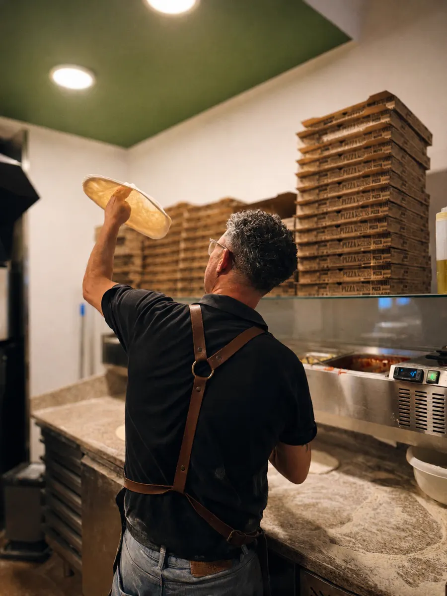 Salvatore wirft den Pizzateig